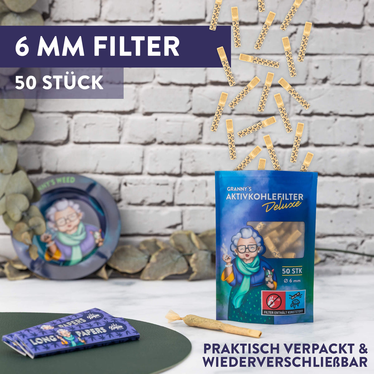 Granny’s Hybrid Aktivkohlefilter Deluxe – 6 mm, 50 Stück - Grannys Weed