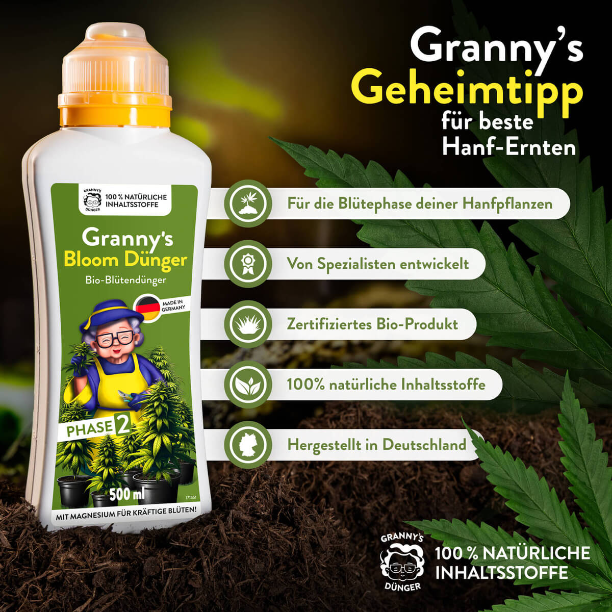 Granny’s Bloom Dünger als Geheimtipp für gesunde Hanfblüten, 100 % natürlich