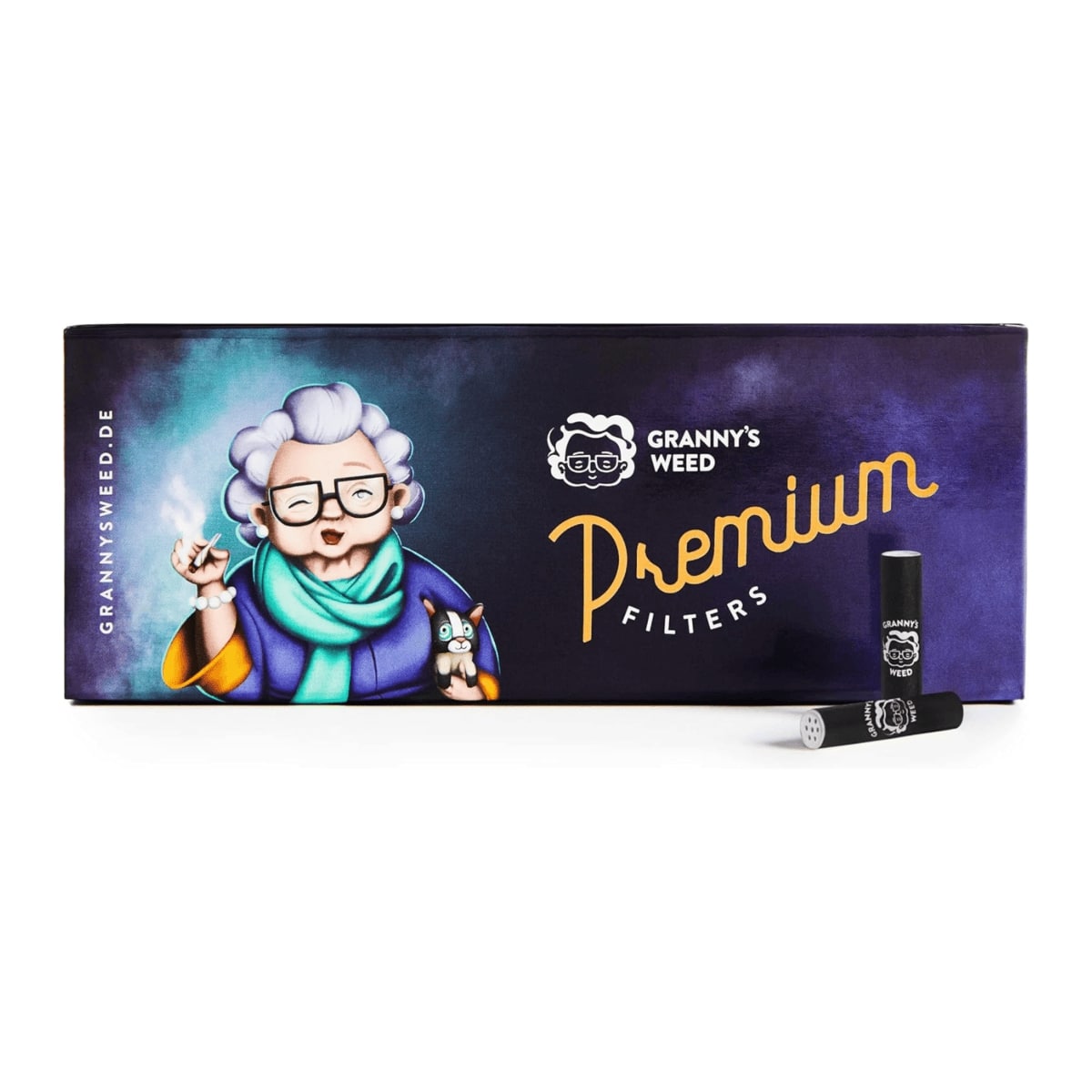 Granny’s Weed Premium Aktivkohlefilter in Schwarz in dekorativer Box mit Illustration